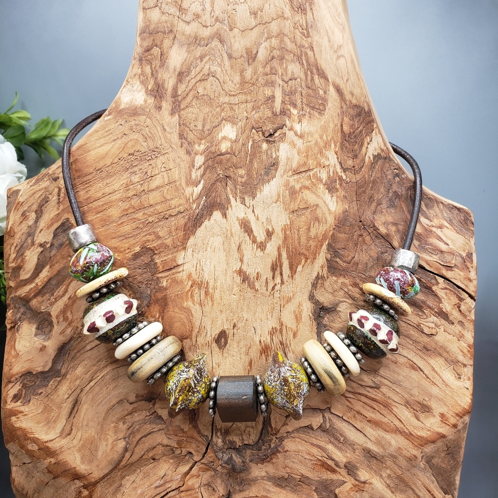 Chico's Artisan Necklace w/ Earth Tones and Textures Organic Artsy Bohemian